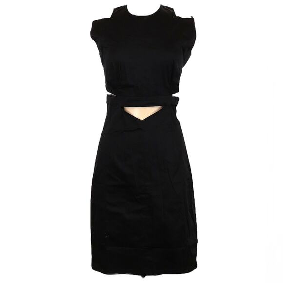Ioana Ciolacu Cut Out Black Sheath Mini Dress Sz 8 Sleeveless 100% Cotton - Picture 1 of 6